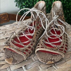 Charles Jourdan Women's Snakeskin Lace-Up Sandals Sz 7.5